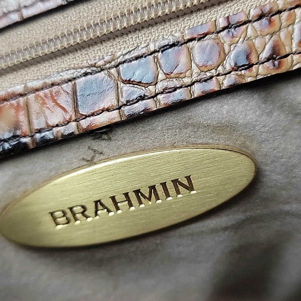 BRAHMIN Carmela Melbourne‎ Brown Tan Croc Embossed Designer Hobo Shoulder Bag